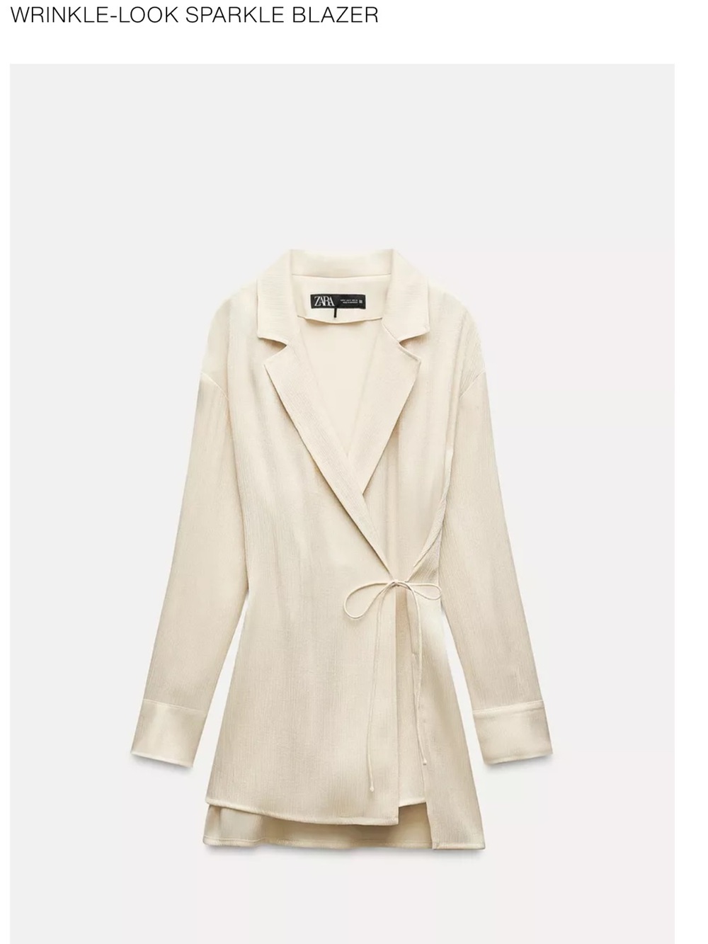 Zara Wrinkle Effect Shimmer Blazer NWT Champagne Sand Large